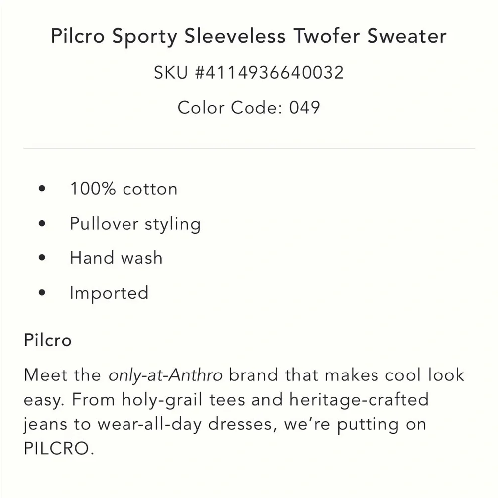 NWT new small Anthropologie pilcro sporty sleeveless twofer sweater jersey blue